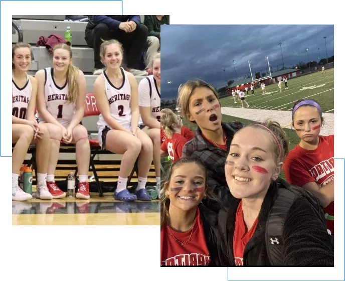 A collage of girls basketball players and fans.